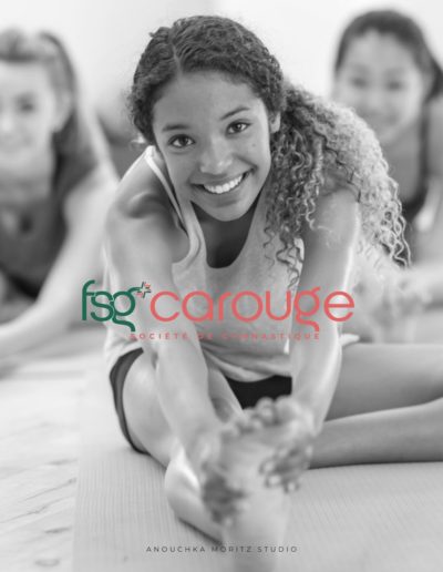 Visuel FSG-Carouge du nouveau logo. Jeune gymnaste en cours d'étirement, design graphique Anouchka Moritz Studio, Genève